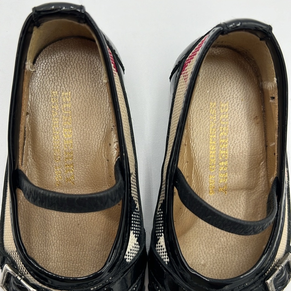 BURBERRY GIRLS PATENT LEATHER NOVA CHECK BLACK BALLERINA FLAT SZ 5C - Picture 9 of 15